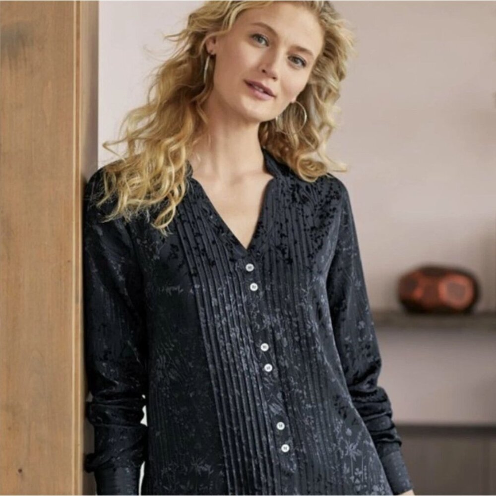 NEW Soft Surroundings Plus 2X Silky Jacquard Pin tuck Blouse Sistine‎ Shirt Top